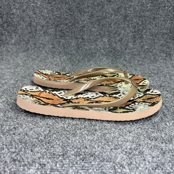 Tory Burch Sandals Women's Size 8 Tan Orange Snake Print Beach Flip Flops - Picture 1 of 10